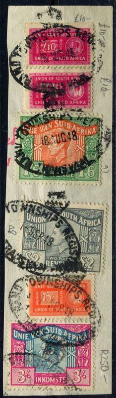 Union of SA -1943/46  and 1946/52 - Used on Piece - 1/6 Language Error