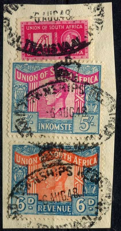 Union of SA -1943/46  and 1946/52 - Used on Piece - 5/- Language Error