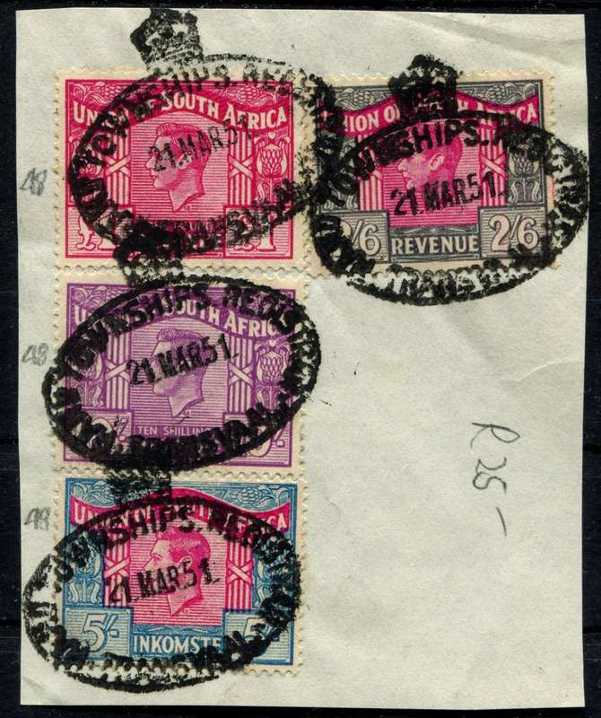 Union of SA - 1946/52 - Used on Piece -  5/- Language Error