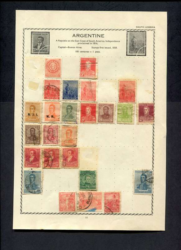 Argentina - 25 Stamps Mounted on Old Album Page