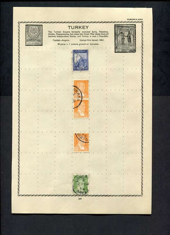 Turkey - 5 Stamps Mounted on Old Album Page