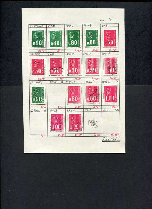 France - 16 Stamps Mounted (Hinged) on Approval Page