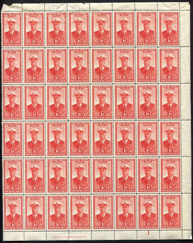 Swaziland - 1947 Royal Visit Part Sheet of 48 - MNH - Some Creasing and Separation