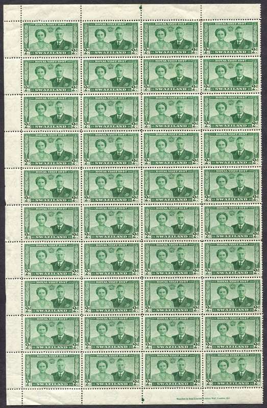 Swaziland - 1947 Royal Visit Part Sheet of 40 - MNH - Some Creasing and Separation