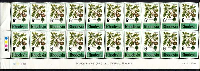 Rhodesia - Trees - Part Sheet of 20 -1976 - MNH - Some Creasing and Light Toning