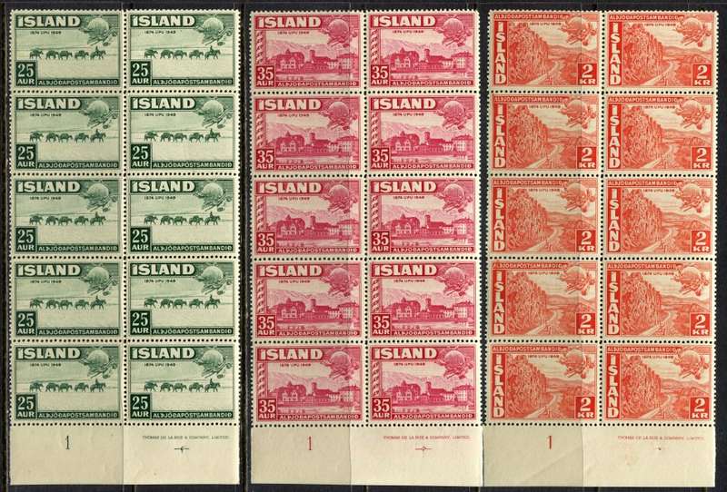 Iceland - UPU - 3 Blocks of 10 - 1949 - MNH