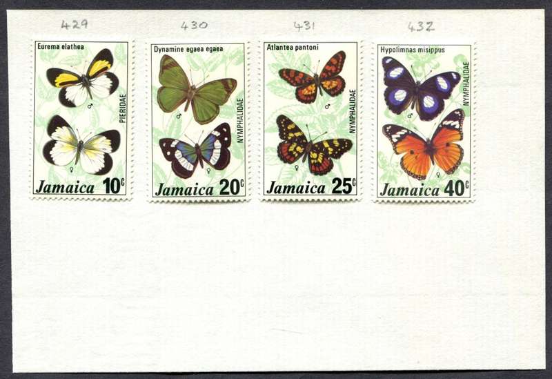 Jamaica - Butterflies - Mounted (Hinged) on Small Card - 1977 - MM