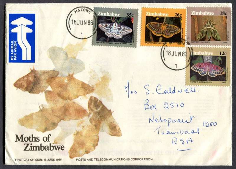 Zimbabwe - Moths - FDC - 1986