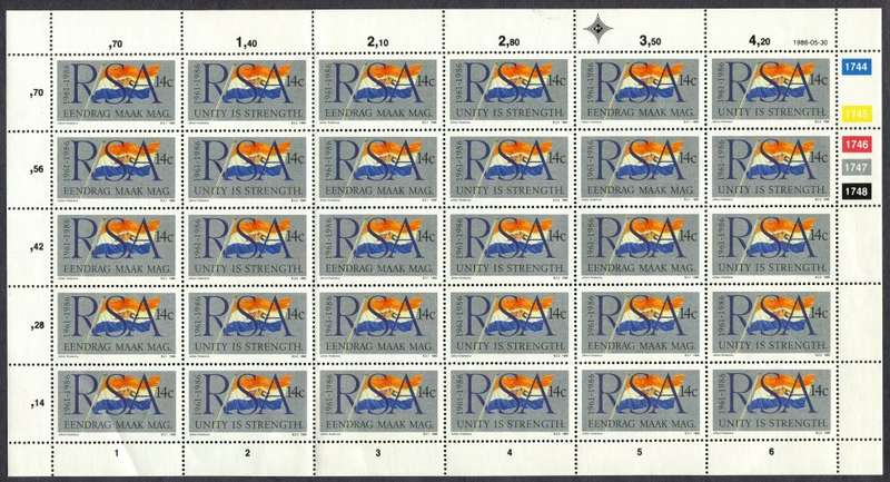 RSA - 1 Full Sheet of 30 - 1986 - MNH