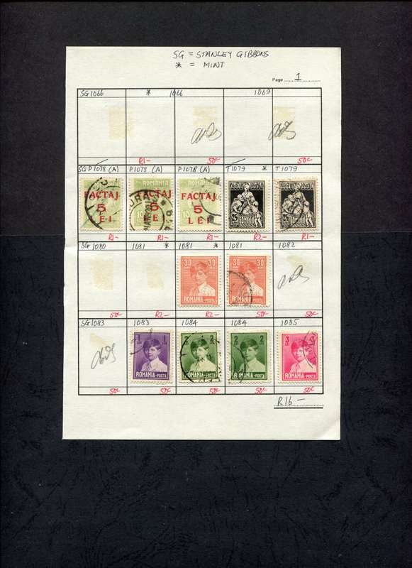 Romania - 11 Stamps Mounted (Hinged) on Approval Page