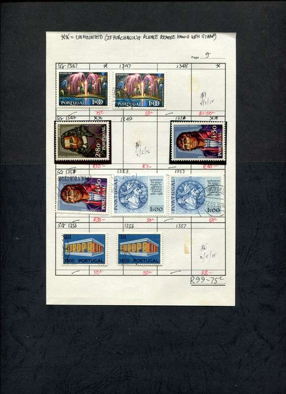 Portugal - 9 Stamps Mounted (Hinged) on Approval Page