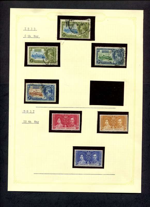 Northern Rhodesia -7 Stamps Mounted (Hinged) On Old Album Page