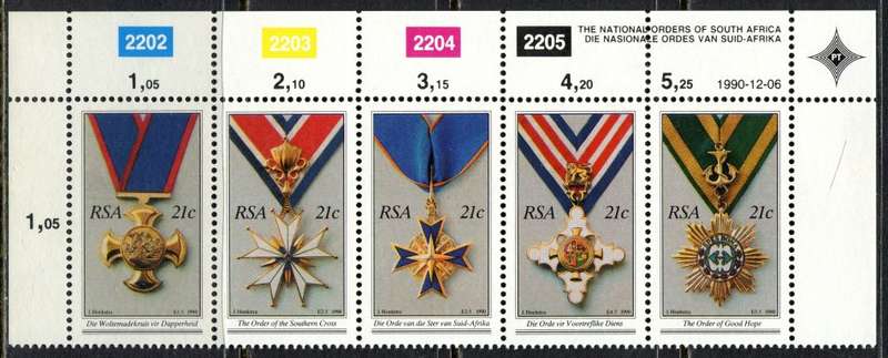 RSA - Control Strip of 5 - 1990 - MNH