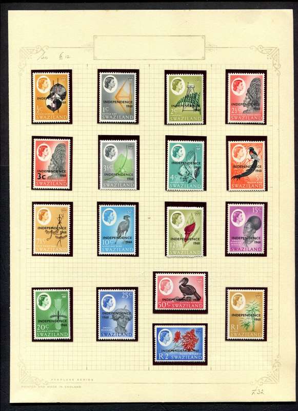 Swaziland - 17 Stamps In Mounts on Old Album Page - Mint Stamps Unmounted