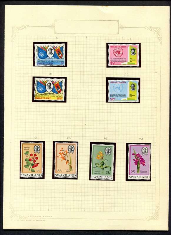 Swaziland - 8 Stamps In Mounts on Old Album Page - Mint Stamps Unmounted