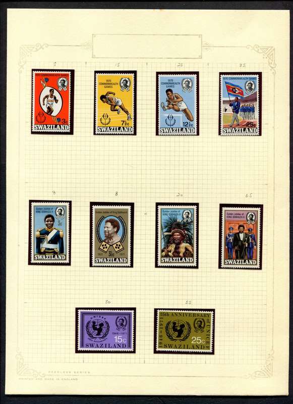 Swaziland - 10 Stamps In Mounts on Old Album Page - Mint Stamps Unmounted