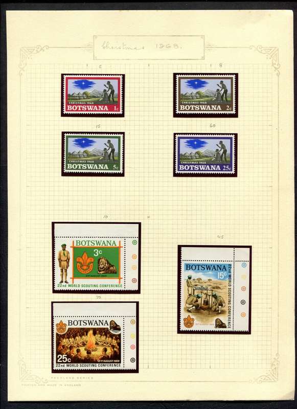 Botswana - 7 Stamps In Mounts on Old Album Page - Mint Stamps Unmounted