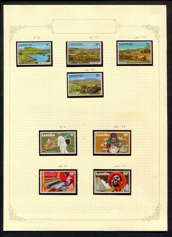 Lesotho - 8 Stamps In Mounts on Old Album Page - Mint Stamps Unmounted