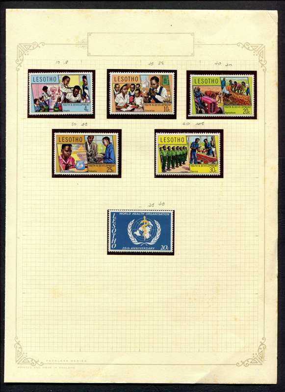 Lesotho - 6 Stamps In Mounts on Old Album Page - Mint Stamps Unmounted