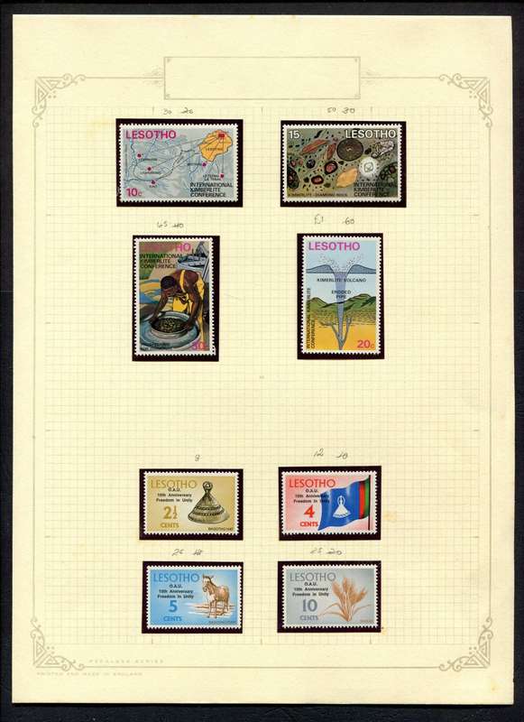 Lesotho - 8 Stamps In Mounts on Old Album Page - Mint Stamps Unmounted