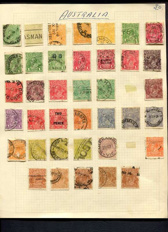 Australia - 38 Stamps Mounted (Hinged) On Old Album Page
