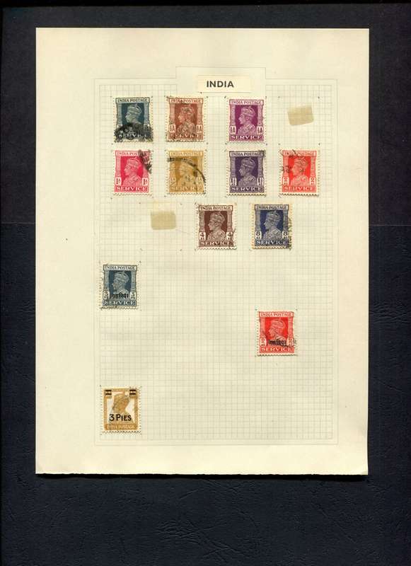 India - 12 Stamps Mounted (Hinged) On Old Album Page