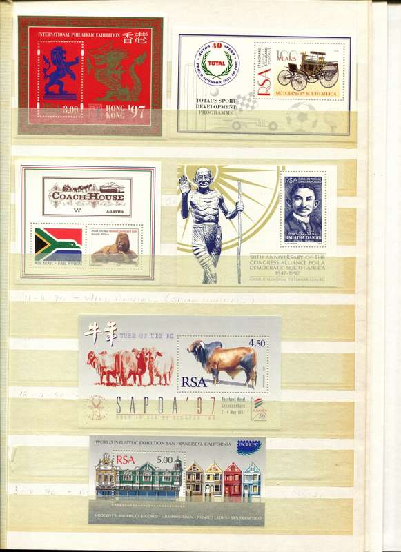 RSA - 16 Page Stock Book(Included) with 59 Miniature Sheets From No. 1 (1975) To Whales of 1998- MNH