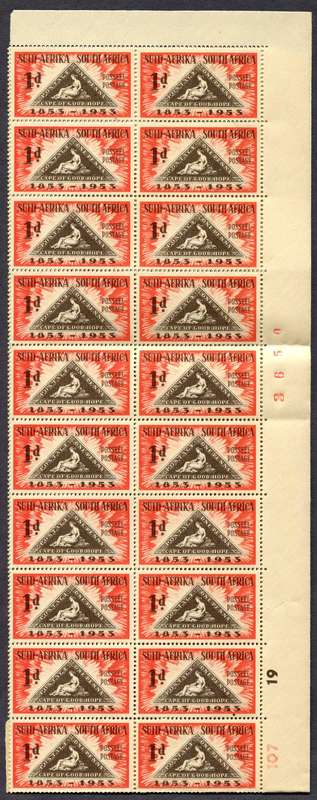 Union of SA -  Gutter/Control/Sheet Number Block of 38 - MNH - Some Creasing