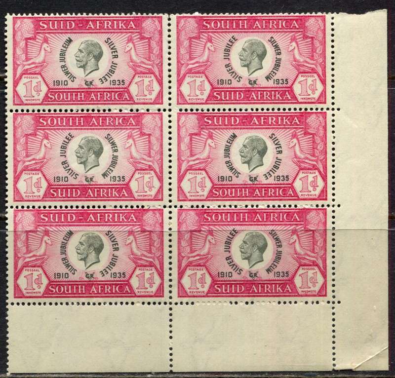 Union of SA  -  Corner Block of 6 - MNH - Creased