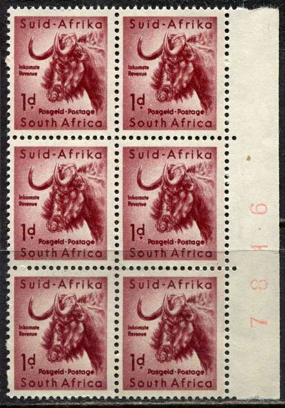 Union of SA  - Sheet Number Block of 6 - MNH