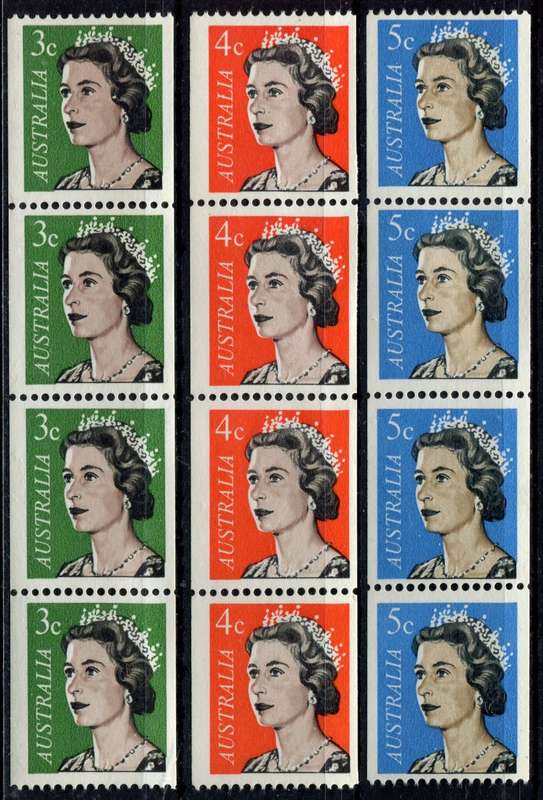 Australia - Set of 3 Coil Strips of 4 - 1966 - MNH