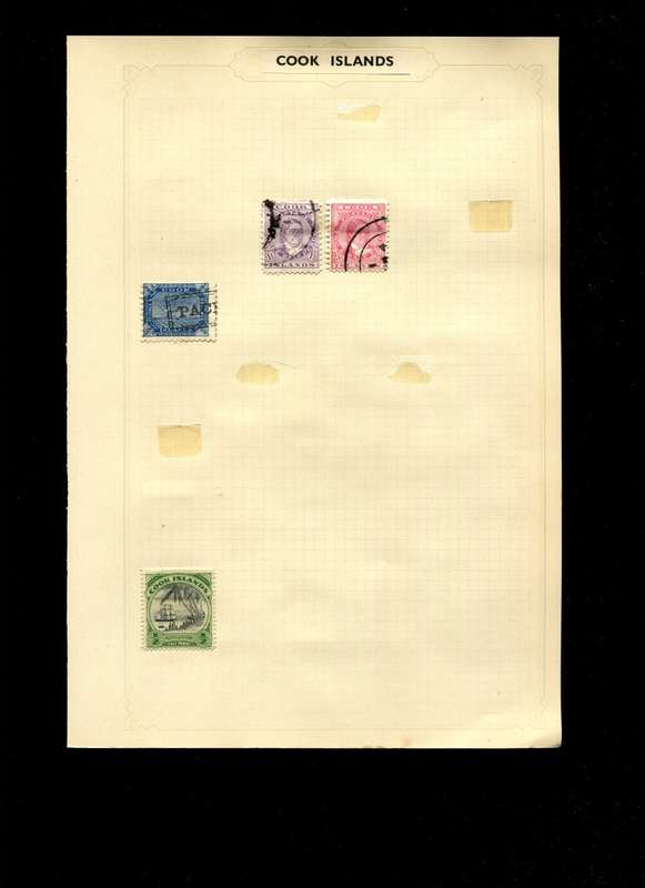 Cook Islands - 4 Stamps Mounted on Old Album Page
