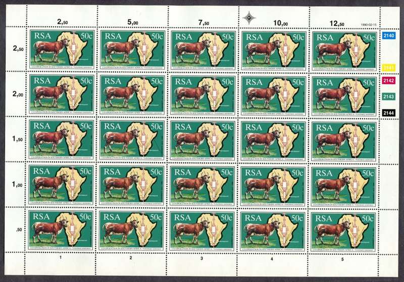 RSA - Set of 4 Full Sheets of 25  - 1990 - MNH - 18c and 40c Folded