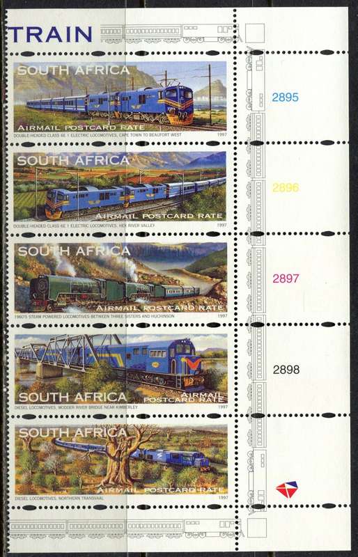 RSA  - Trains - Control Strip of 5 - 1997  - MNH