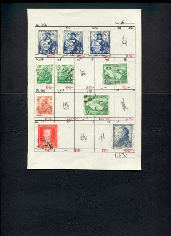 Germany - 10 Stamps Mounted (Hinged) on Approval Page