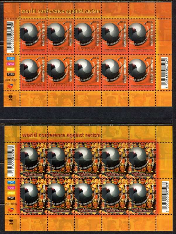 RSA - Set of 2 Full Sheets of 10 - 2001 - MNH
