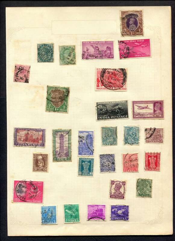India - 28 Stamps Mounted On Old Album Page