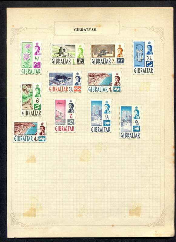 Gibraltar - 11 Stamps Mounted On Old Album Page