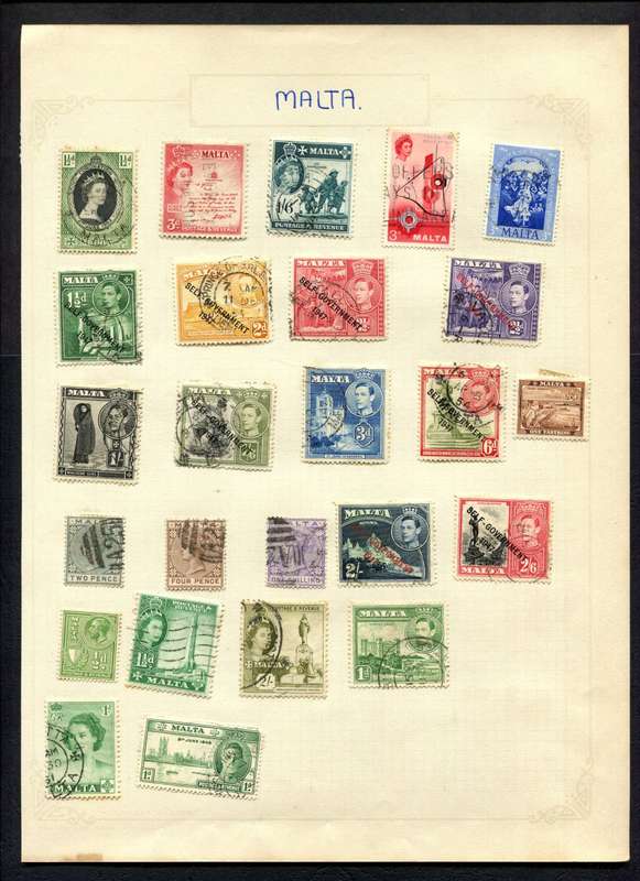 Malta - 23 Stamps Mounted On Old Album Page