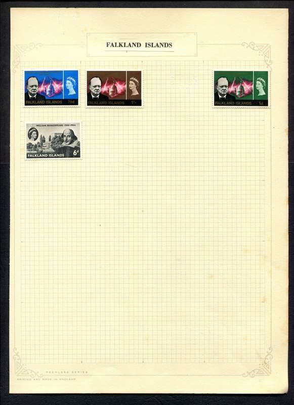 Falkland Islands - 4 Stamps Mounted On Old Album Page