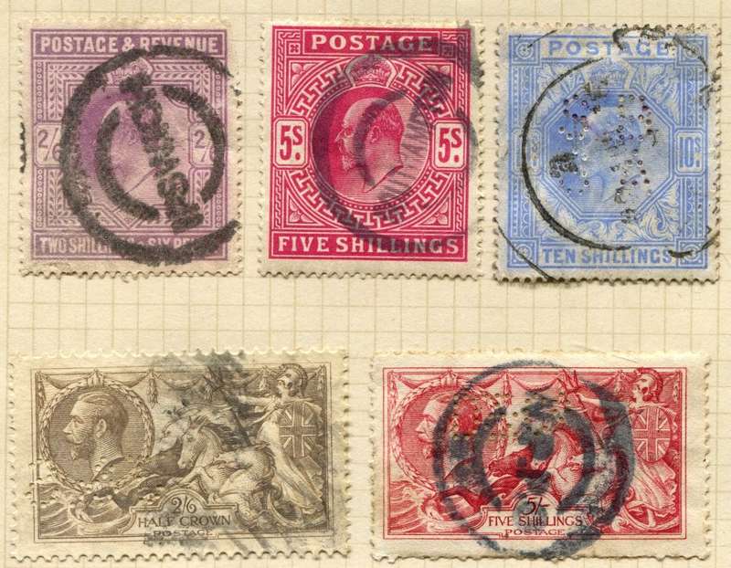Great Britain - 5 Stamps Mounted On Old Album Page