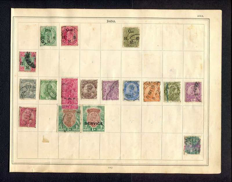 India - 19 Stamps Mounted On Old Album Page