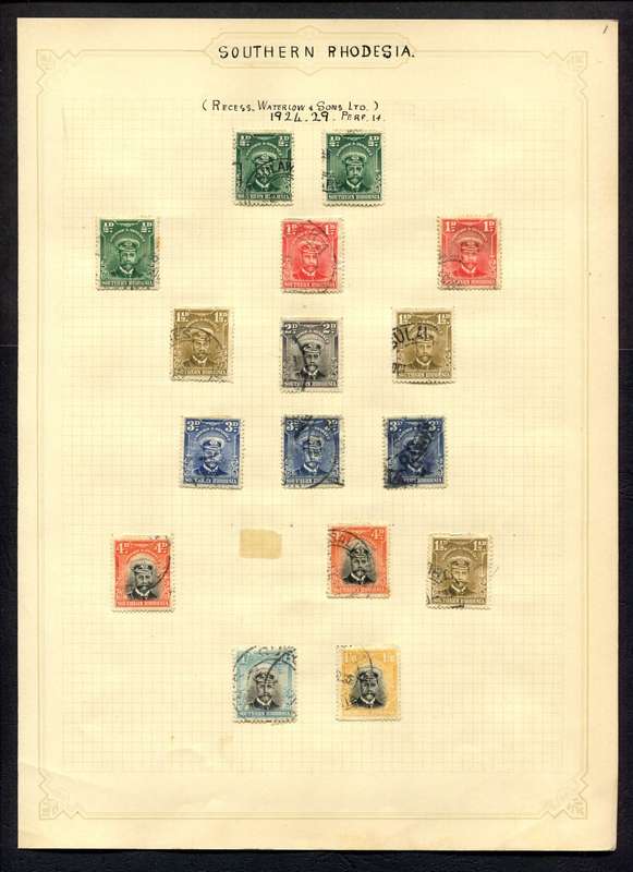 Southern Rhodesia - 16 Stamps Mounted On Old Album Page