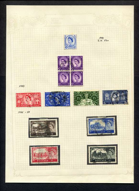 Great Britain - 13 Stamps Mounted On Old Album Page