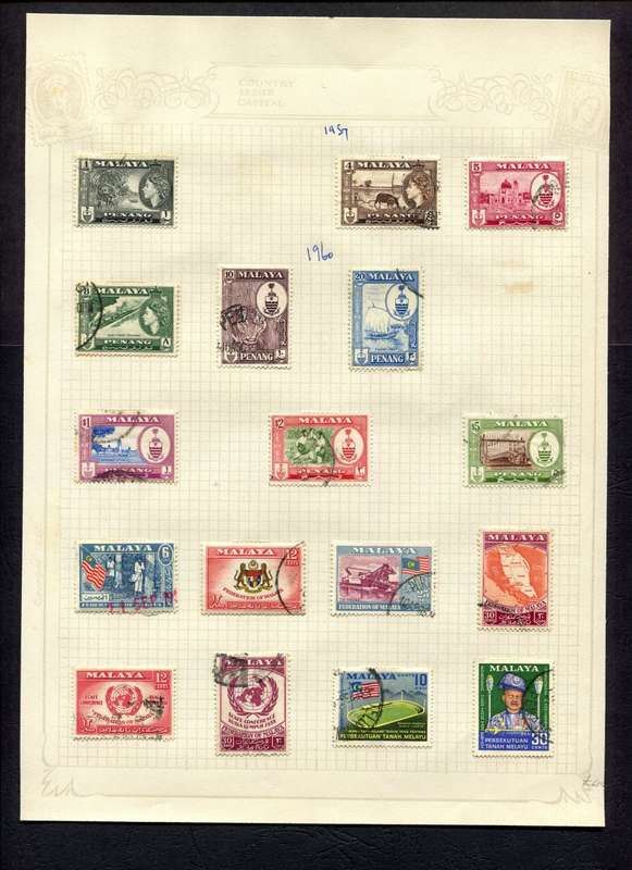Malaya - 17 Stamps Mounted On Old Album Page
