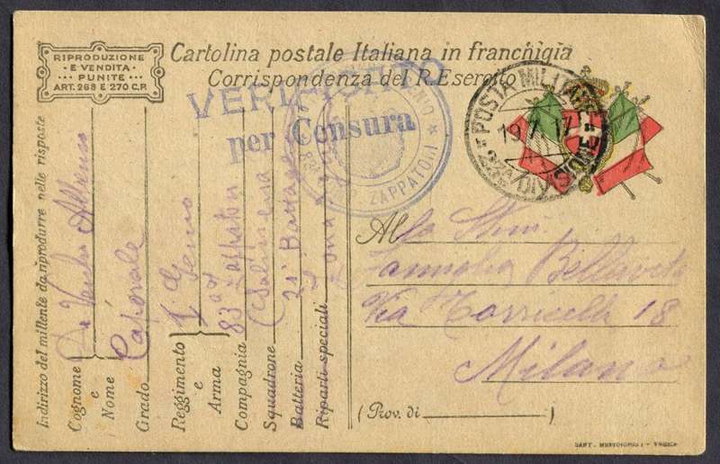 Italy - Post Card - Past By Censor
