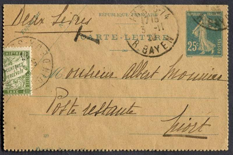 France - Post Card - Taxed