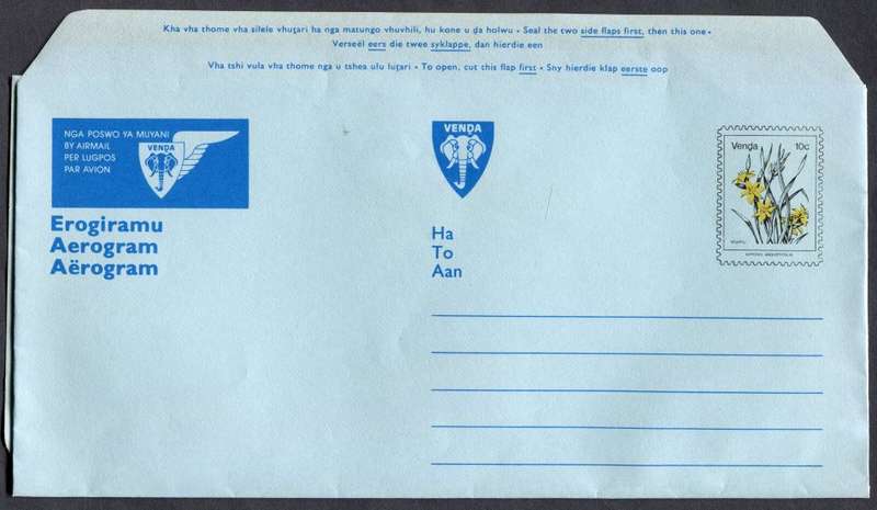 Venda - Postal Stationary - 10 Cent  Aerogram