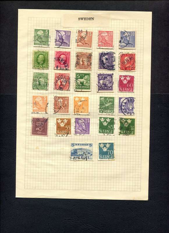 Sweden - 27 Stamps Mounted on Old Album Page