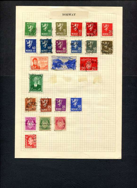 Norway - 24 Stamps Mounted on Old Album Page